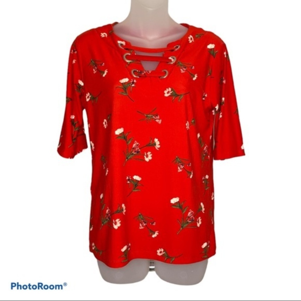 J for Justify Red Floral Print Top Size L